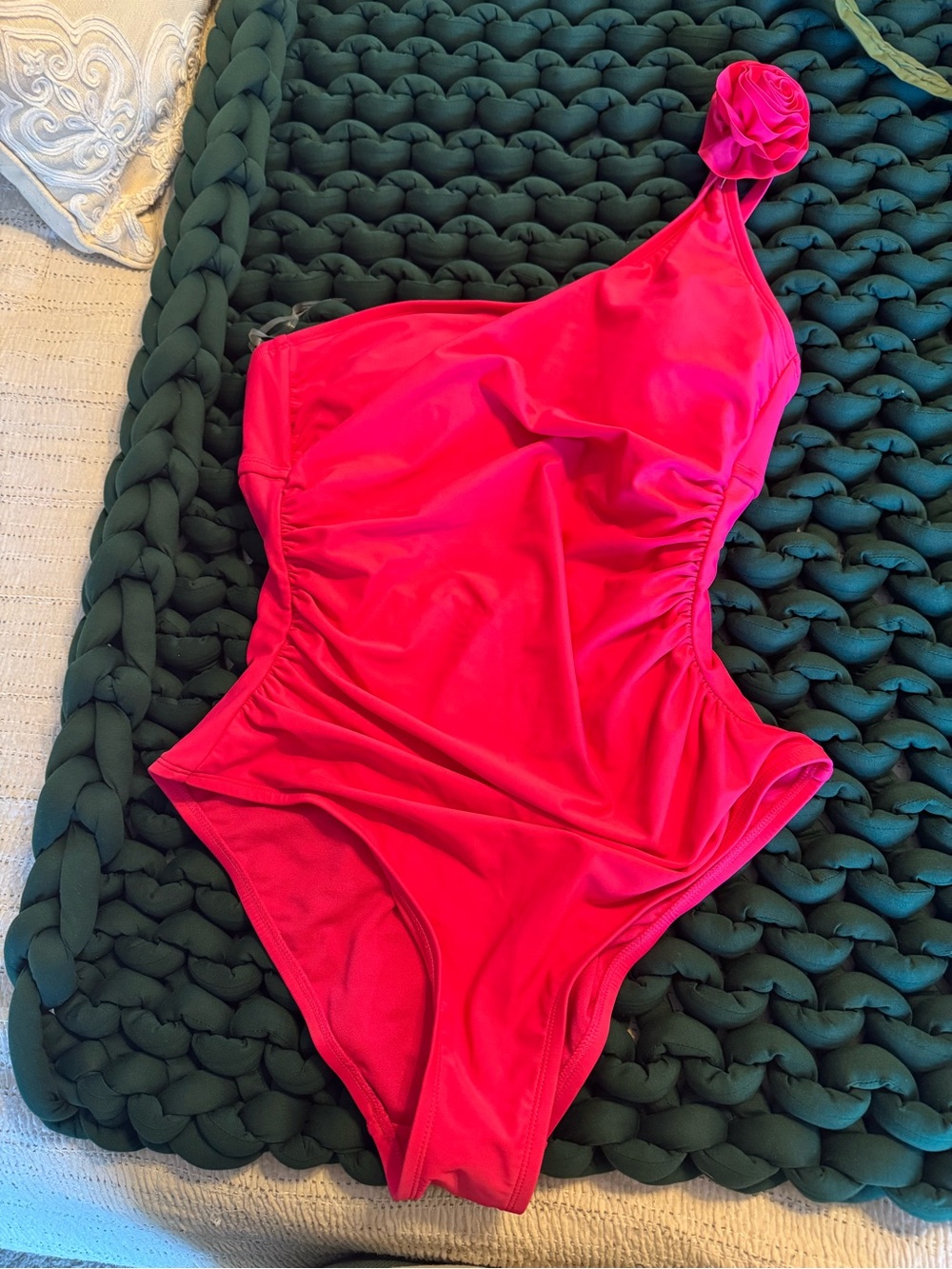 Shade & Shore One-Shoulder Rosette Swim One-Piece in Hot Pink